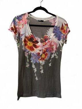 BDG Sheer Floral Print V Neck Tee Boho Lightweight Top T-Shirt M